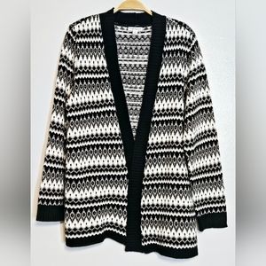 Croft & Barrow Knit Open Front Cardigan,  Black/Gray/White,  Sz L